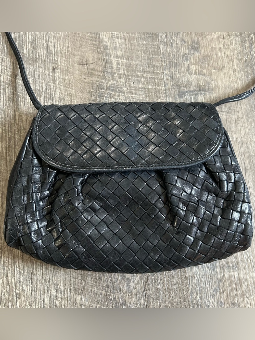 Bloomingdale’s Made in Italy Black Woven Vintage Shoulder Bag